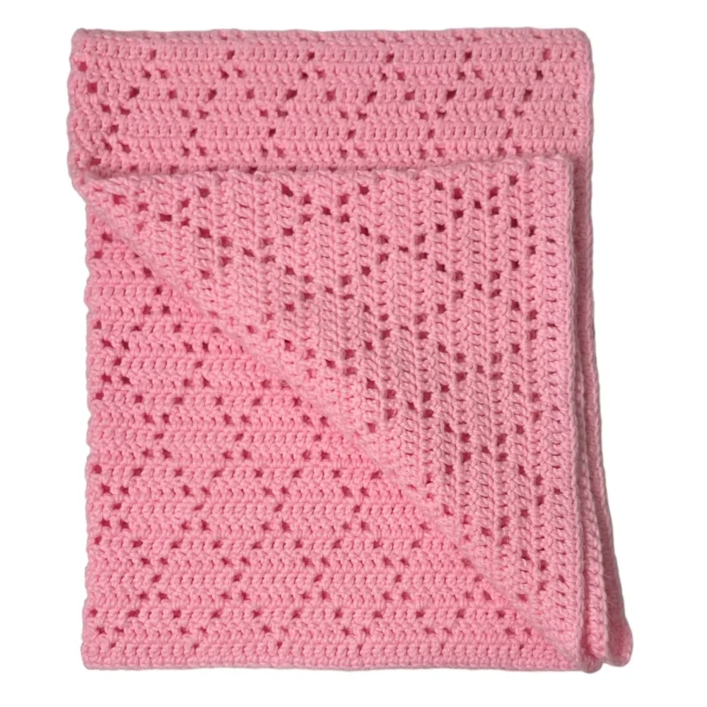 Handmade Crochet Blanket Knit Hand Crafted Quilt Throw Grandma Cottage Core Pink